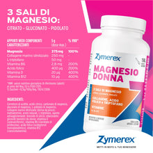 Carica l'immagine nel visualizzatore di Gallery, Zymerex MAGNESIO DONNA 150g | Magnesio | Collagene | Acido folico | Metabolismo energetico | Funzione psicologica | Asso