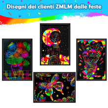 Carica l'immagine nel visualizzatore di Gallery, ZMLM 24 Scratch Art Bambini Set of Scratch Books + 24 Stencil + 24 Penne in Legno - Pensierini Gadget Compleanno Bambini