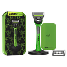 Carica l'immagine nel visualizzatore di Gallery, Gillette Labs Rasoio Barba Manuale, 2 Lamette Gillette da Barba di Ricambio, Base Magnetica e Barra Integrata Elimina Im
