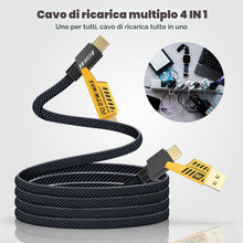 Carica l'immagine nel visualizzatore di Gallery, YISH 4 in 1 Multi Cavo di Ricarica：1.8M Multiplo Cavo USB Type-C 3 in 1 Ricarica Rapida Filo Cavetto Nylon Con USB A/USB