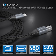 Carica l'immagine nel visualizzatore di Gallery, Sonero® Cavo USB 2.0, cavo di collegamento, cavo stampante, da spina C a spina B, 480 MB/s, grigio siderale/nero, 2,00 m