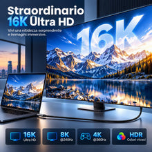 Carica l'immagine nel visualizzatore di Gallery, Cavo da USB C a DisplayPort 2.1, 16K a 30Hz 8K a 120Hz 4K a 240Hz, cavo Thunderbolt 5 a DP, 40 Gbps, tipo C compatibile 