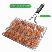 Carica l'immagine nel visualizzatore di Gallery, Cestino da Barbecue Pieghevole in Acciaio Inox per Pesce, Gamberetti con Manico Rimovibile, con Pennello da Forno e Bors
