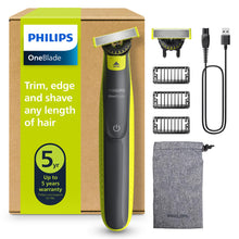 Carica l'immagine nel visualizzatore di Gallery, Philips OneBlade 360 Autentico Regolabarba e rasoio elettrico, 2x 360 lame, 3x pettine per barba (1, 3, 5 mm), QP2724/31