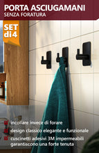 Carica l'immagine nel visualizzatore di Gallery, 4smile ganci adesivi bagno, set di 4, nero - Appendi porta asciugamani impermeabili, appendi accappatoio bagno e cucina 