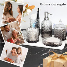 Carica l'immagine nel visualizzatore di Gallery, Set di accessori da bagno, 5 pezzi in vetro sfumato set completo, accessori da bagno in vetro con dispenser di sapone, portasapone, portaspazzolino, supporto Qtip