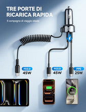 Carica l'immagine nel visualizzatore di Gallery, 2026 90W 3 Porte Caricabatterie Auto USB C, PD3.0 &amp; QC3.0 Veloce Caricatore auto con 1.5M [Mantieni l'ordine] Cavo a Spi