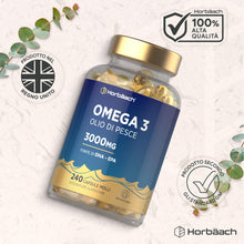 Carica l'immagine nel visualizzatore di Gallery, Omega 3 Olio di Pesce 3000mg - 240 Softgel - EPA e DHA