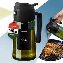 Carica l'immagine nel visualizzatore di Gallery, PORTENTUM Spruzzino Olio per Friggitrice Aria 470 ml 2 in 1 Funzione Spray e Versamento – Oliera Vetro Verde Protezione 
