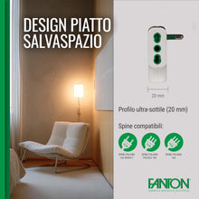 Carica l'immagine nel visualizzatore di Gallery, FANTON 82220 adattatore presa tripla piatta SALVASPAZIO - 1 spina italiana GRANDE 16A 3 prese italiane grandi