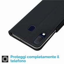 Carica l'immagine nel visualizzatore di Gallery, Newtop HQ Lateral Cover Custodia Libro Flip Magnetica Portafoglio Simil Pelle Stand Compatibile per Samsung Galaxy A20E 