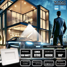 Carica l'immagine nel visualizzatore di Gallery, V-TAC Faro LED da Esterno Bianco 100W - [Chip Samsung - Alte Perfomance, Bassi Consumi] - 8700 Lumen - IP65 - Proiettore