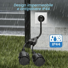 Carica l'immagine nel visualizzatore di Gallery, VINATO Doppia Spina per Presa, 2 in 1 Cavo di Prolunga con Copertura Impermeabile, 16A/ 250V/ Max. 3680W, Doppia Presa c