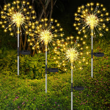 Carica l'immagine nel visualizzatore di Gallery, Luci Solari da Giardino,4 Pezzi 120 LED Luci da Esterno Giardino Solari con 8 Modalità, IP65 Impermeabie Solare Fuochi D