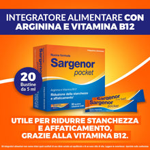 Carica l'immagine nel visualizzatore di Gallery, Sargenor Pocket, 20 Bustine, Integratore Arginina e Vitamina B12