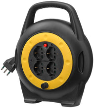 Carica l'immagine nel visualizzatore di Gallery, Vimar 0P32714 Avvolgicavo 10 Metri, Con 4 Prese Universali A Standard Italiano Sicury, Nero Giallo