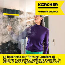 Carica l'immagine nel visualizzatore di Gallery, KÄRCHER bocchetta per finestre Comfort con lama tergivetro lunga e flessibile in gomma per una pulizia igienizzante dei vetri, accessorio originale per i pulitori a vapore Kärcher