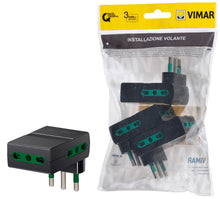 Carica l'immagine nel visualizzatore di Gallery, Vimar FP00311 Adattatore multiplo salvaspazio SICURY 250 V~ 3 pezzi, spina 2P+T 16 A standard IT tipo S17, 3 Bpresa 2P+T