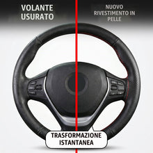 Carica l'immagine nel visualizzatore di Gallery, Coprivolante Auto in Pelle da Cucire, Foderatura per Sterzo 38cm con Perforazione Completa e Cucitura Rossa, Kit di Inst