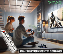 Carica l'immagine nel visualizzatore di Gallery, V-TAC Multipresa Elettrica 12 PRESE con Interruttore e Cavo 1,5Mt - 8 Prese Laterali 10/16A Bipasso e 4 Frontali 10/16A 