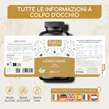 Carica l'immagine nel visualizzatore di Gallery, Lions Mane 58.500 mg (Estratto 30:1) Capsule - Per il Cervello, il Benessere e l’Umore - Hericium Erinaceus, Vitamina C 