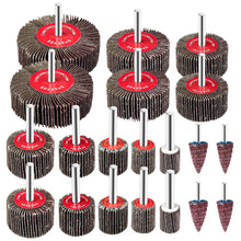 Carica l'immagine nel visualizzatore di Gallery, Fousenuk 20 pezzi Dischi Lamellari, Flap Wheel 10 Dimensioni Diverse per Lucidatura con Stelo in Metallo, Ruota Lamellar