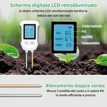 Carica l'immagine nel visualizzatore di Gallery, Mcbazel Misuratore PH del Suolo 3 in 1, Test del Suolo a Base Acida Rilevamento Temperatura umidità Tester di umidità co