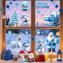 Carica l'immagine nel visualizzatore di Gallery, AhfuLife 173 Pezzi di Vetrofanie Natalizie per Finestre, 9 Fogli di Adesivi Blu Autoadesivi Riutilizzabili a Doppio Lato, Babbo Natale, Pupazzo di Neve e Albero per Decorazioni Natalizie