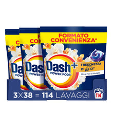 Carica l'immagine nel visualizzatore di Gallery, Dash Power Pods Detersivo Lavatrice In Capsule, 114 Lavaggi (38x3), Freschezza Di Lenor, Oro e Fiori di Vaniglia, Fresch