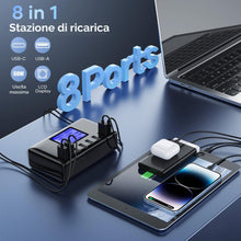 Carica l'immagine nel visualizzatore di Gallery, Stazione di ricarica con 8 porte USB C 60W, 12A, con display LCD per più dispositivi, Caricabatterie intelligente da tav