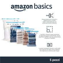 Carica l'immagine nel visualizzatore di Gallery, Amazon Basics Sacchetti sottovuoto con Pompa a Mano, Cerniera, Misura Medio, Confezione da 5, Trasparente