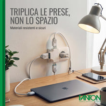 Carica l'immagine nel visualizzatore di Gallery, FANTON 82220 adattatore presa tripla piatta SALVASPAZIO - 1 spina italiana GRANDE 16A 3 prese italiane grandi