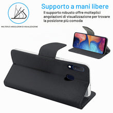Carica l'immagine nel visualizzatore di Gallery, Newtop HQ Lateral Cover Custodia Libro Flip Magnetica Portafoglio Simil Pelle Stand Compatibile per Samsung Galaxy A20E 