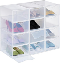 Carica l'immagine nel visualizzatore di Gallery, Relaxdays Set 12 Scatole di Plastica per Scarpe fino al N. 45, Scarpiera con Box Impilabili, Shoe Organizer, Trasparenti
