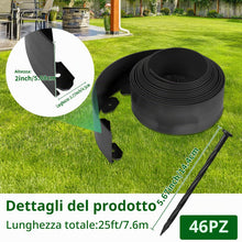 Carica l'immagine nel visualizzatore di Gallery, AggFencer Bordo Prato Flessibile 5cm x 7,6m Nero, Plastica. Installazione senza scavo, 46 picchetti inclusi. Per aiuole,