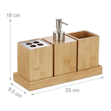 Carica l'immagine nel visualizzatore di Gallery, Relaxdays Set Bagno, Confezione 4 Accessori in bambù, Portaspazzolino, Porta Dentifricio, Portasapone &amp; Vassoio,Naturale