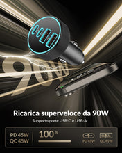 Carica l'immagine nel visualizzatore di Gallery, 90W Caricatore Auto USB C, 4 Porte USB A &amp; C Caricabatterie PD/QC Presa 12V