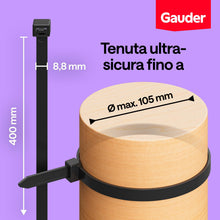 Carica l'immagine nel visualizzatore di Gallery, GAUDER Fascette nere resistenti UV (100 pezzi - 400 mm x 8,8 mm)