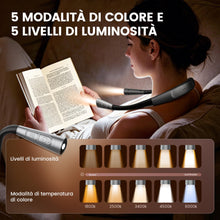 Carica l'immagine nel visualizzatore di Gallery, Glocusent Luce per Lettura Libri a Letto con 5 Colori e 5 Livelli di Luminosità, Luce da Lettura per Libro Ricaricabile 