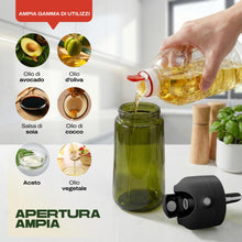 Carica l'immagine nel visualizzatore di Gallery, PORTENTUM Spruzzino Olio per Friggitrice Aria 470 ml 2 in 1 Funzione Spray e Versamento – Oliera Vetro Verde Protezione 
