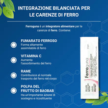 Carica l'immagine nel visualizzatore di Gallery, GUNA Ferroguna 28 Bustine Orosolubili - Integratore Alimentare a Base di Ferro, Rame, Vitamina C, con Polpa Disidratata 