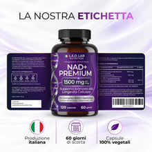 Carica l'immagine nel visualizzatore di Gallery, NAD+ Premium 1500mg pr Dose, 120 Capsule, Alto Dosaggio, Made in Italy