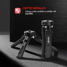 Carica l'immagine nel visualizzatore di Gallery, Zeadio Treppiede Mini Metallico Robusto - Treppiedino Universale per Camera, Gimbal, Action Cam, Videocamera, Microfono,