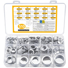Carica l'immagine nel visualizzatore di Gallery, Set di 510 guarnizioni per viti di scarico dell'olio, rondelle in metallo e alluminio, assortimento di rondelle, set di 