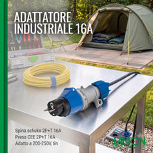 Carica l'immagine nel visualizzatore di Gallery, FANTON 78001-E Adattatore industriale, spina schuko 2P+T 16A, presa 2P+T 16A 200-250V 6h IP44