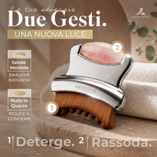 Carica l'immagine nel visualizzatore di Gallery, Spazzola Coreana Linfatica Viso 2 in 1 Acciaio Inox e Rullo in Quarzo Rosa