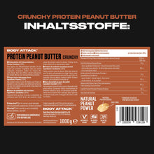 Carica l'immagine nel visualizzatore di Gallery, Body Attack Peanut Butter Natural 30% Protein Sugar &amp; Fat Free Crunchy 1 kg