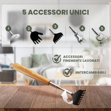Carica l'immagine nel visualizzatore di Gallery, BAMBUA Manina Grattaschiena Allungabile - (Include 5 Accessori) Manico in Bambù - Per Sensazioni di Grattamento Soddisfa