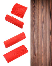 Carica l'immagine nel visualizzatore di Gallery, QWORK® 4 Pezzi Strumento Venatura Effetto Legno in Gomma, Rullo per Pittura a Struttura in Legno (Rosso, 7,4/8,7/13/15 c