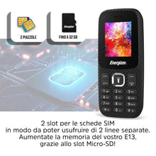 Carica l'immagine nel visualizzatore di Gallery, Energizer Mobile E13, telefono cellulare 2G, senza caricabatterie, doppia SIM, sbloccato, batteria 1000 mAh, tastiera AR